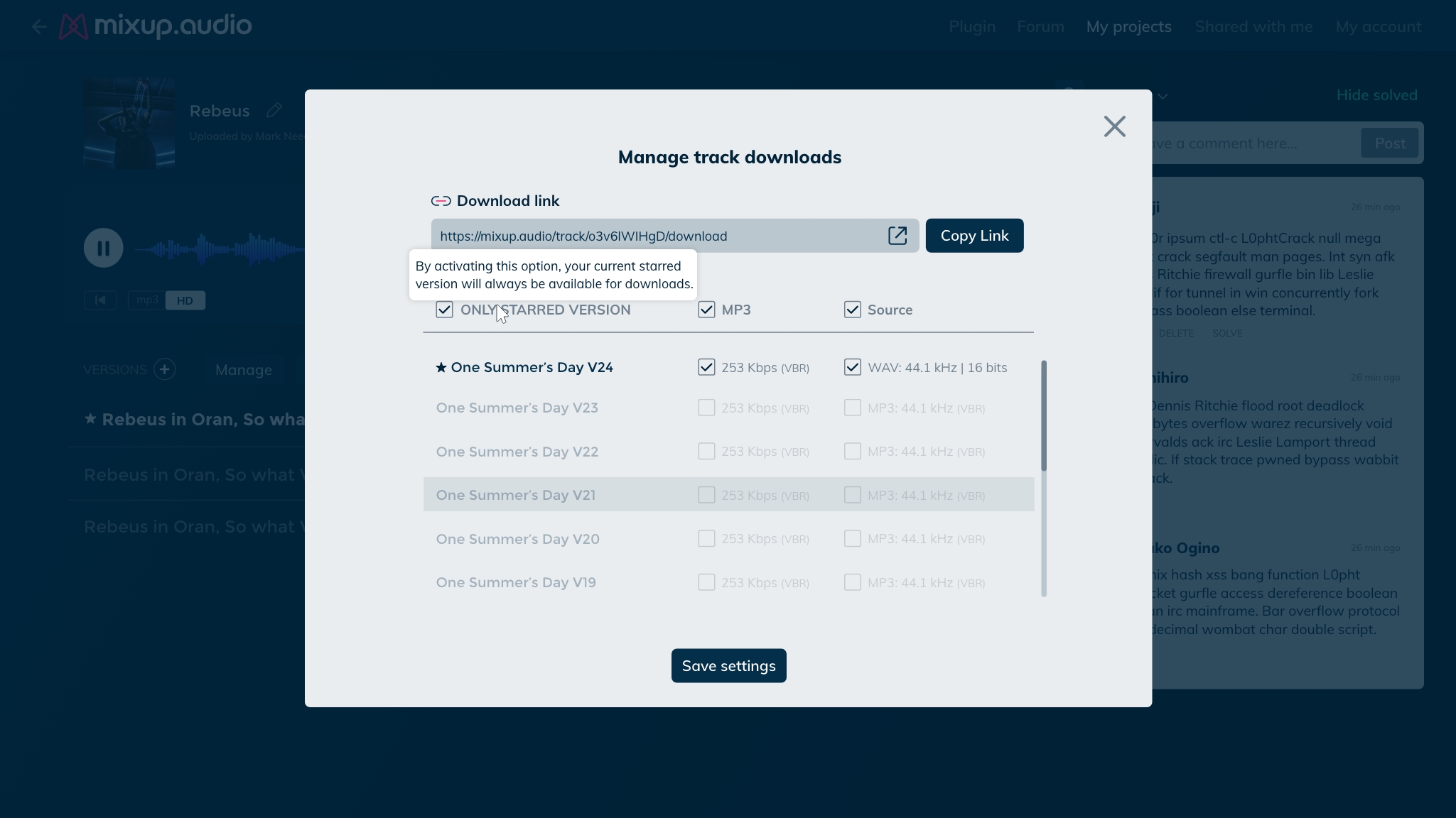 Manage track downloads — starred only