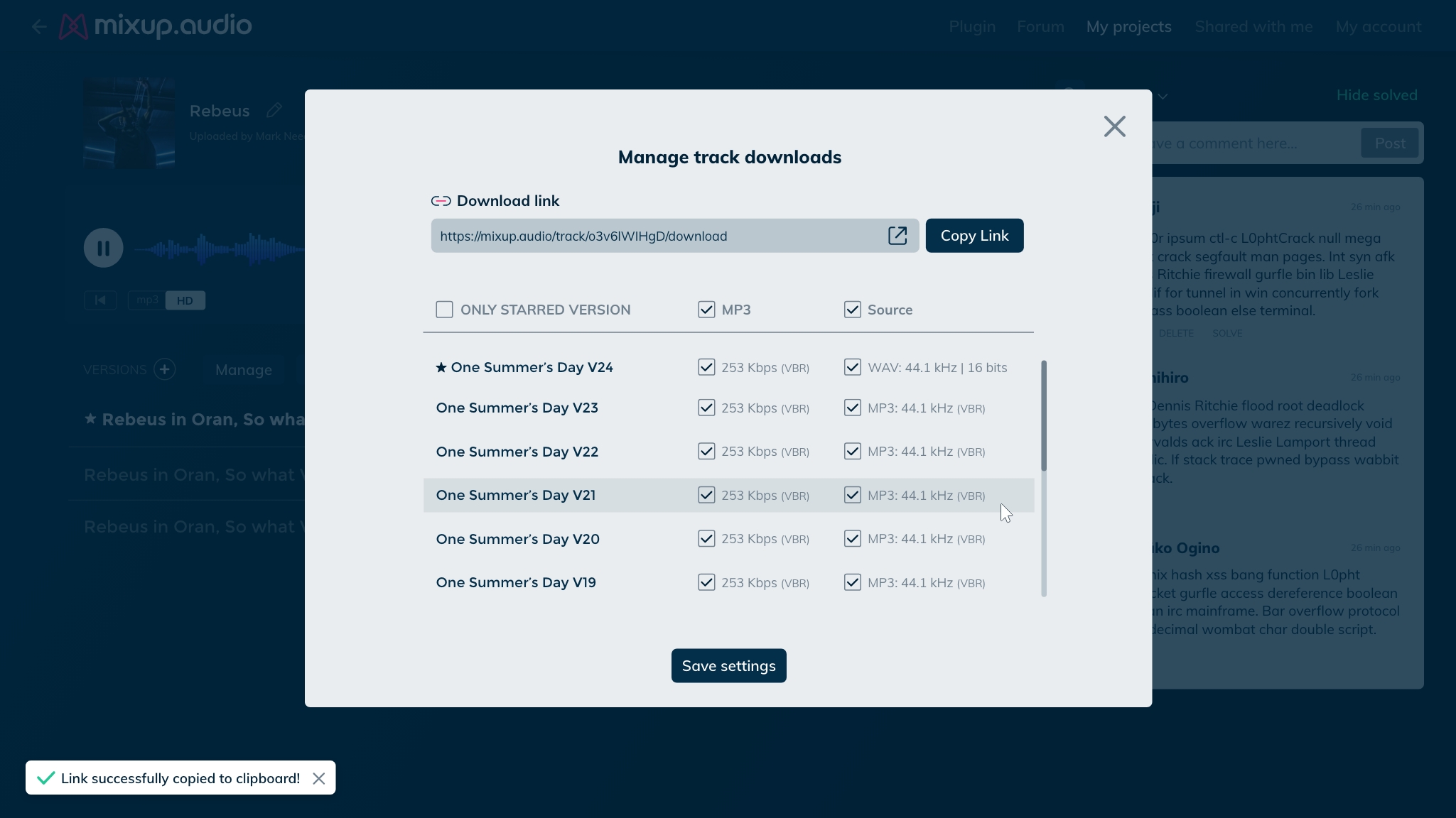 Manage track downloads — all versions