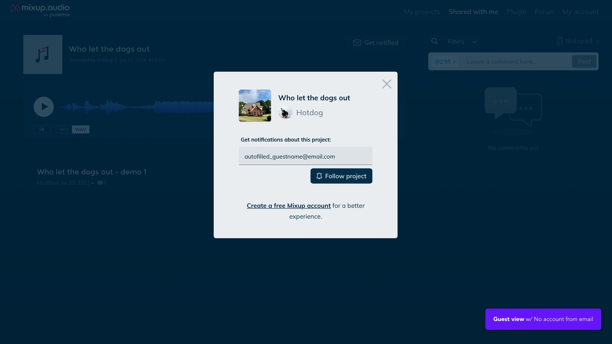 Guest view step 2 — enter email modal