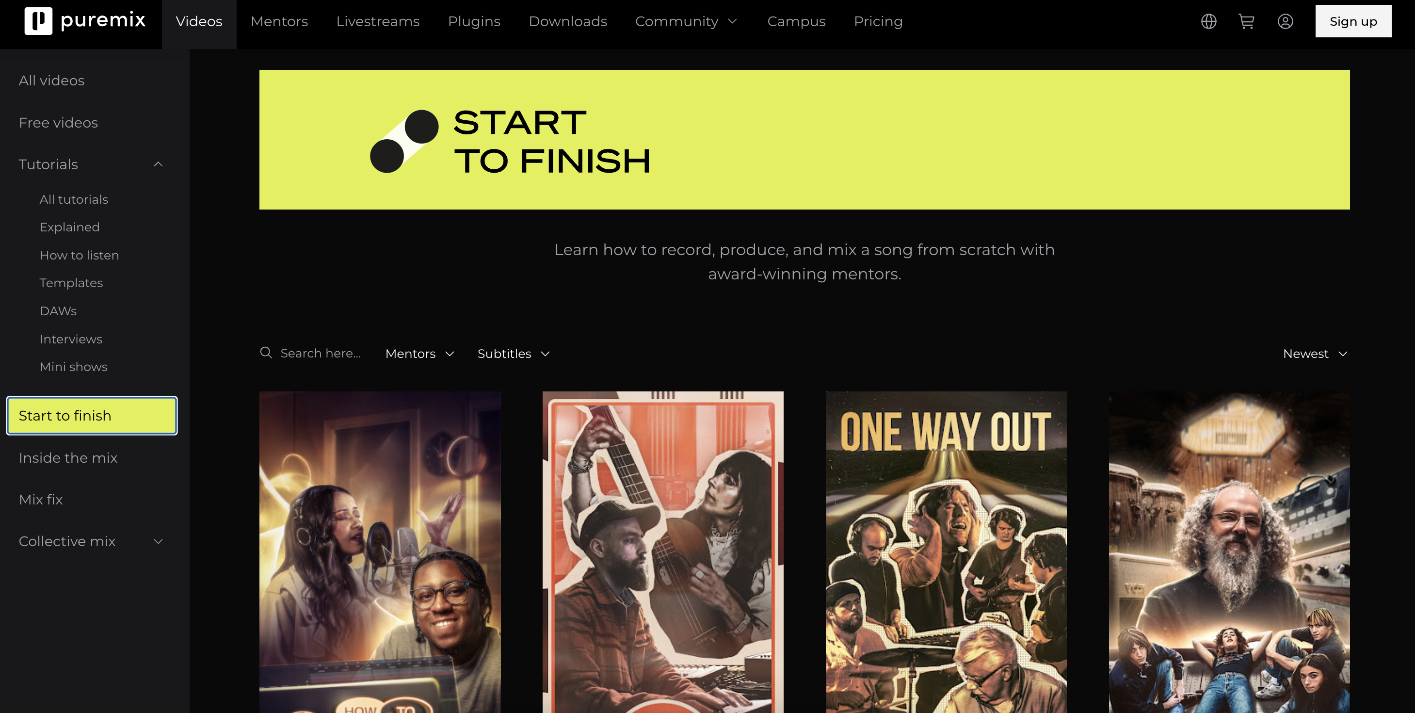 Start to finish page