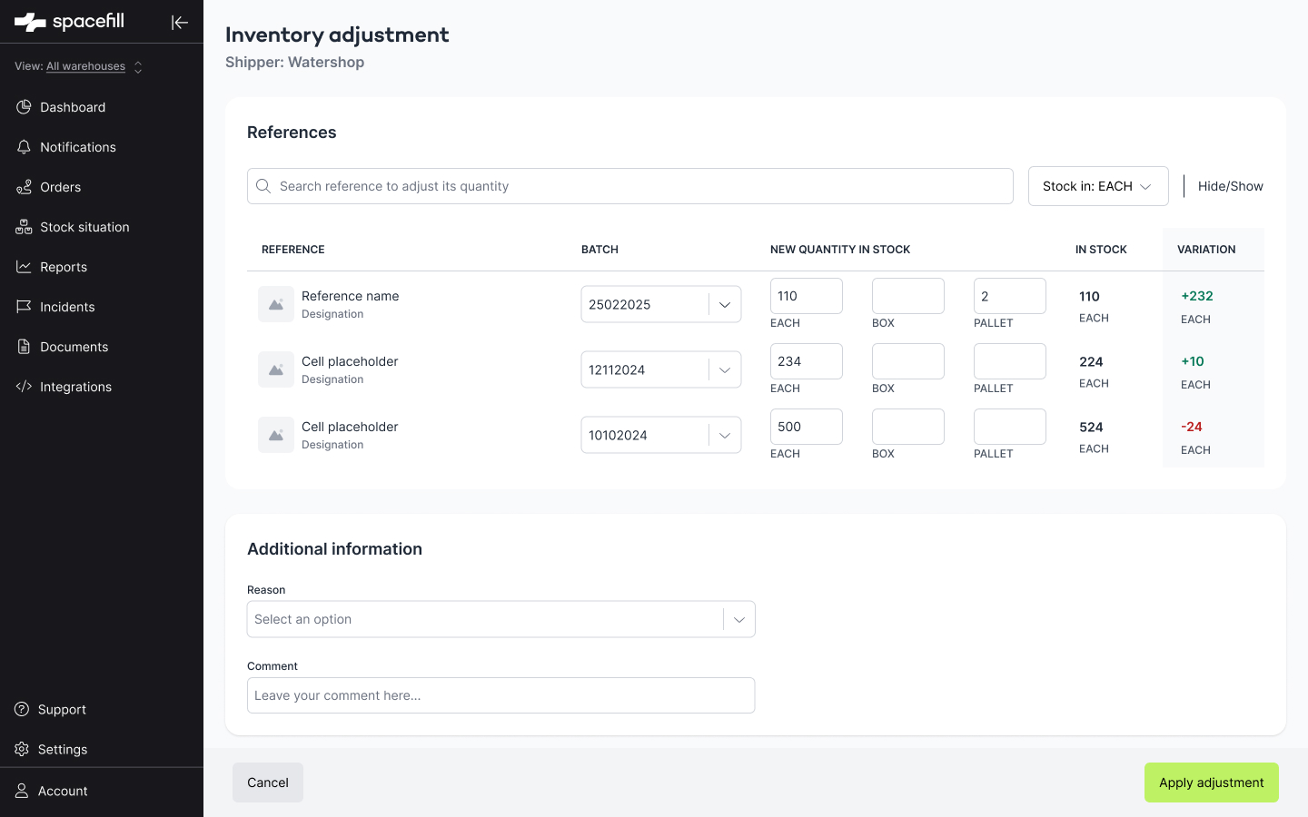 Inventory adjustment