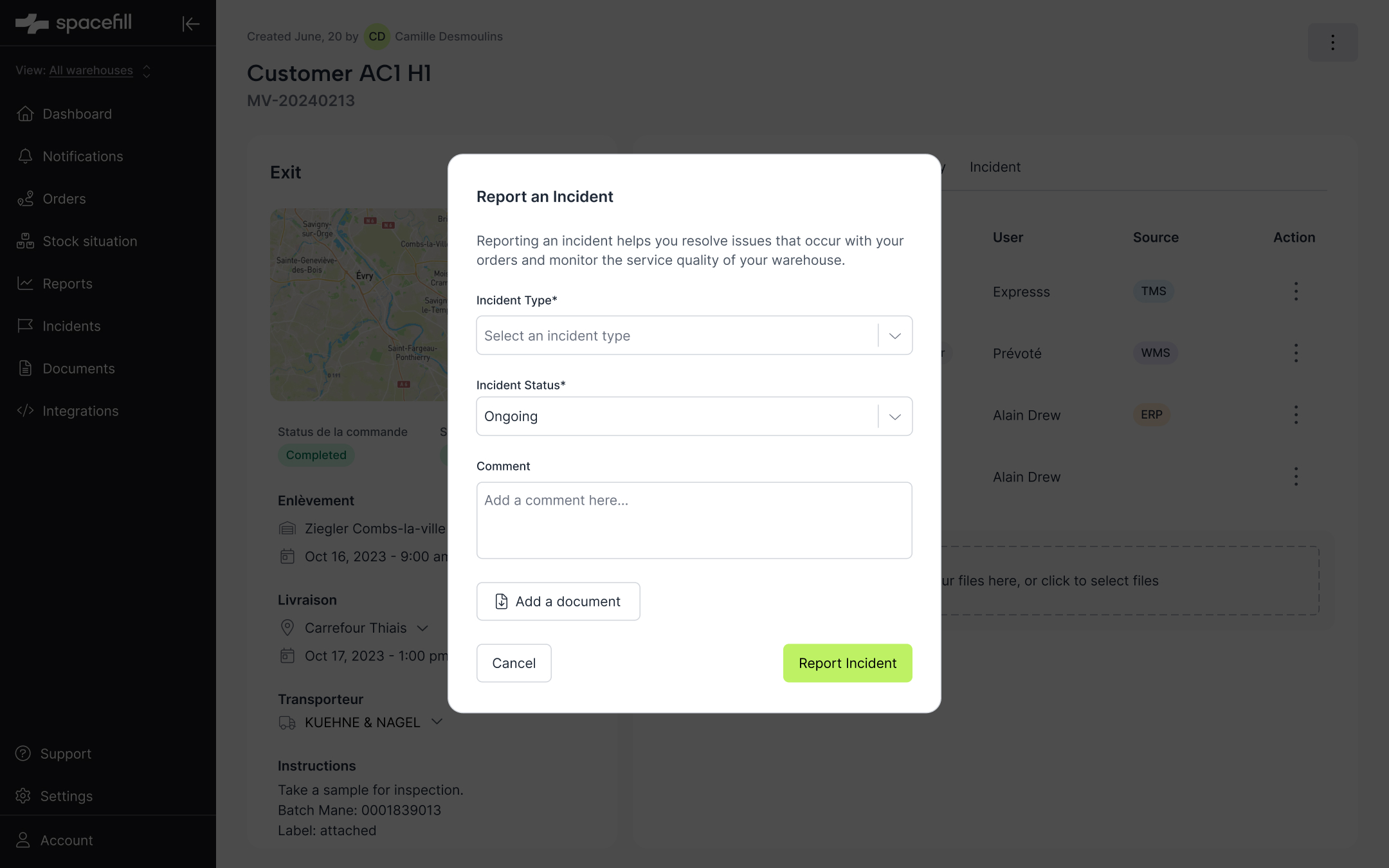 Report an incident modal